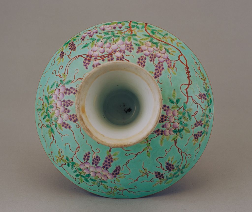 图片[3]-Green Pink Flower Bird Pattern High Foot Plate-China Archive